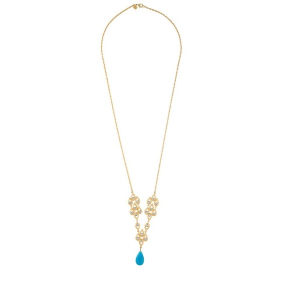 Alexis Bittar Gold Necklace Turquoise Teardrop Pendant Fashion Jewelry Women - Picture 1 of 5